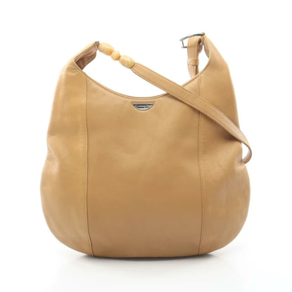 Christian Dior Maris Pearl Shoulder Bag Leather Beige Cream